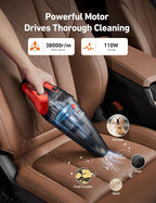 AstroAI Handheld Car Vacuum Cordless with Accessories, Portable Vacuum Cleaner with 12V DC Power, LED Light, Brush, Extended Suction Pipe, Hose, Mini Handheld for Car, Home, Office, and Pet Hair, Red