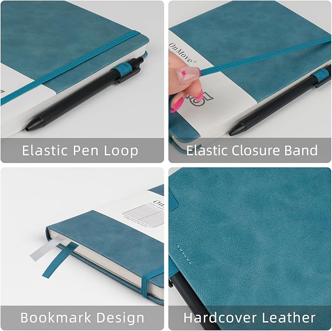 OnMove Notebooks Journal for Women Men 12 Pack Bulk Leather Hardcover with Pen Holder A5 160 Pages 100 GSM Thick Paper for Work School Lined Sky Blue