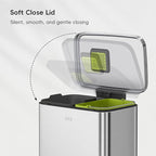 EKO Madison Brushed Stainless 25L+20L Dual Compartment Step Trash Can with Inner Liner, Recycling Bin, Soft-Close Lid, Fingerprint-Resistant Finish, and Durable Stainless Steel for Home and Office