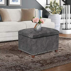 Decent Home 24" Storage Ottoman, Fabric Ottoman Foot Rest Stool with Hinged Lid, Tufted Rectangle Upholstered Footstool, Load Up to 350 lb, for Living Room, Bedroom, Dorm, Grey