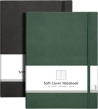 AHGXG Bullet Dotted Journal 2 Pack - B5 Large Journal Dot Grid Notebook (7.6'' X 10'') with Thick 120gsm Dot Paper, Soft Leather Cover, Total 384 Pages, Inner Pocket - BlackGreen