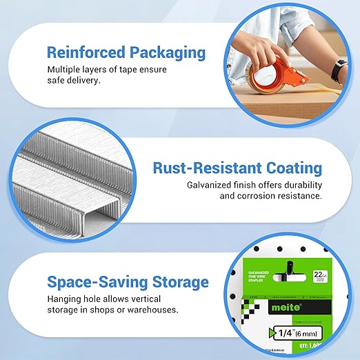 meite JT21 Staples, 1/4 Inch Galvanized Fine Wire Staples for Staple Gun - 7/16" Crown JT21 Staple Refill, Ideal for Upholstery, Crafts, Furniture (5 Packs)