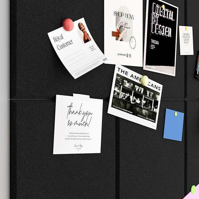Baysola Large Cork Boards for Walls – 36" x 24" Self Adhesive Felt Wall Tiles, Ideal for Office Black Bulletin Board, Easy to Install Pin Board Photo Board