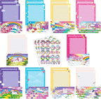 TaoBary 160 Pcs Stationery Paper Set 50 Double Sided Stationery Papers with 50 Matching Envelopes and 60 Round Dot Sticker, 10 Design(Unicorn,8.5 x 11 Inch)