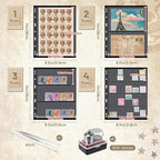 Lewtemi Stamp Collecting Albums Set Stamp Collection Book Include 20 Pages Album Binder Tweezer and Loop Magnifier Collecting Supplies for Collectors (Brown Pirate,1/2/3/4 Rows)