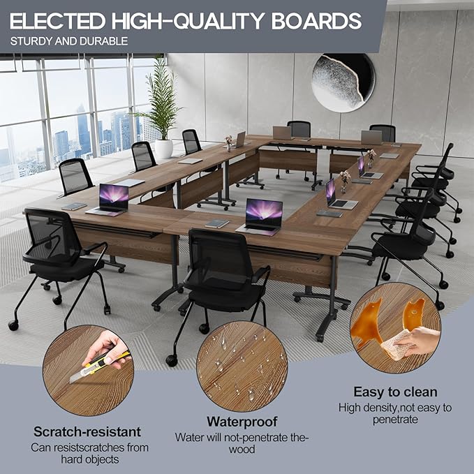 Folding Conference Table 4ft 5ft, Foldable Office Meeting Desk for 6 People, Multiple Sizes Colors Mobile Conference Room Table for Training Room School Business Furniture (2, White Walnut, 63in)