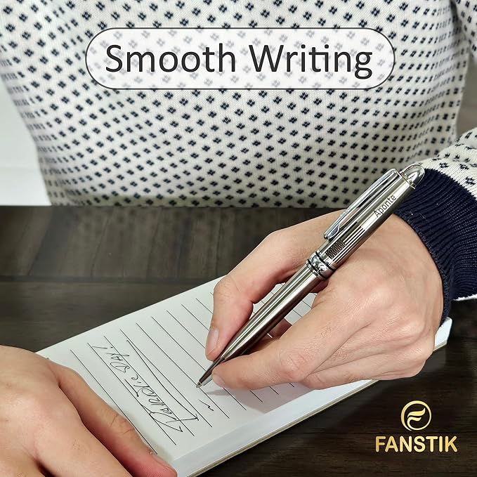 FANSTIK Customized BallPoint pen with name and US Flag (MADE IN USA), stainless steel, silver, luxury engraved pen personalized for men and for women. (BallPoint US-Flag)