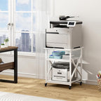 Fannova Large Printer Stand with Height Adjustable Storage Shelf, 23.6 x 23.6 Inches Square Printer Table with Industrial Wheels, Multi-use 3 Tier Rolling Printer Cart for Home Office - White
