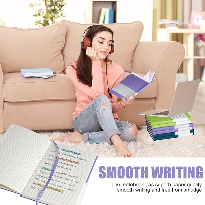 EMOMAS Lined Journal Notebook, 6Pack Hardcover Notebook for Men & Women – Journals for Writing, Work, School, Home & Daily Notes, 160 Pages – Medium A5, 5.7"x8", 100 gsm Thick Paper (Mauve)