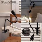 O'Bright Lumos - Versatile Clip-on Lamp: Zoomable Spotlight, Dimmable LED, Flexible Gooseneck, 4000K Light, 100% Metal Clamp - Ideal for Reading, Crafting, Work, and Headboards, Black
