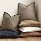 Foindtower Set of 2 Decorative Linen Fringe Throw Pillow Covers Boho Farmhouse Cushion Cover with Tassels Soft Accent Pillowcase for Couch Chair Sofa Bed Living Room Home Decor,18×18 Inch,Brown Tan