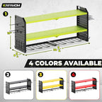 KAFAHOM Power Tool Organizer, Large 8 Drill Holder Wall Mount with 2 Side Pegboards, Heavy Duty Metal Tool Shelf with 12 Hooks, Storage Rack for Garage Organization, Utility Battery Shelves - Green