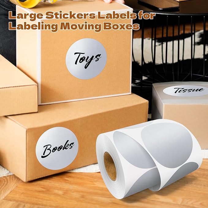3 Inch Round Color Coding Labels (500 per Roll) - Colored Dot Stickers Round Labels for Inventory, Warehouse, Office Organizing - Silver Circle Stickers