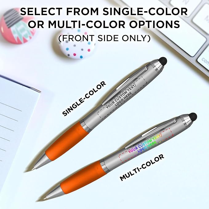 DISCOUNT PROMOS Custom Stylus Ballpoint Pens Set of 100, Personalized Bulk Pack - Black Ink, Great for Office, School, Business, Tradeshows, Events - Orange