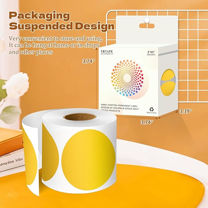 3 Inch Round Color Coding Labels (500 per Roll) - Colored Dot Stickers Round Labels for Inventory, Warehouse, Office Organizing - Gold Circle Stickers