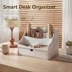 Pine Wood Mail Organizer for Desk - Charming Farmhouse Countertop Mail Sorter for Office Desk & Home Decor - Wooden Letter Organizer with Drawer & Dividers for Room Organization(Whitewash)