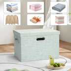 Graciadeco Large 17" 36 Quart Collapsible Stackable Storage Bins with Lids, 3 Packs Light Green Linen Fabric Closet Boxes with Lids, Storage Cube Baskets Container Organizers for Office (17x12x11)