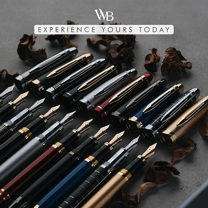 Wordsworth & Black Majesti Fountain Pen-(Checked), Luxury Case, Chrome Finish; Extra Fine Nib- Ink Cartridges, Refillable Ink Converter-Calligraphy Pen-Best Business Gift Set for Men & Women