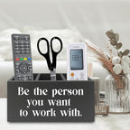 XPH Be the Person You Want to Work with Inspirational Pen Pencil Holder Organizer for Desk, Inspirational Gifts for Women Men, Motivational Wooden Box Sign for Home Office Desk Tabletop Decorations