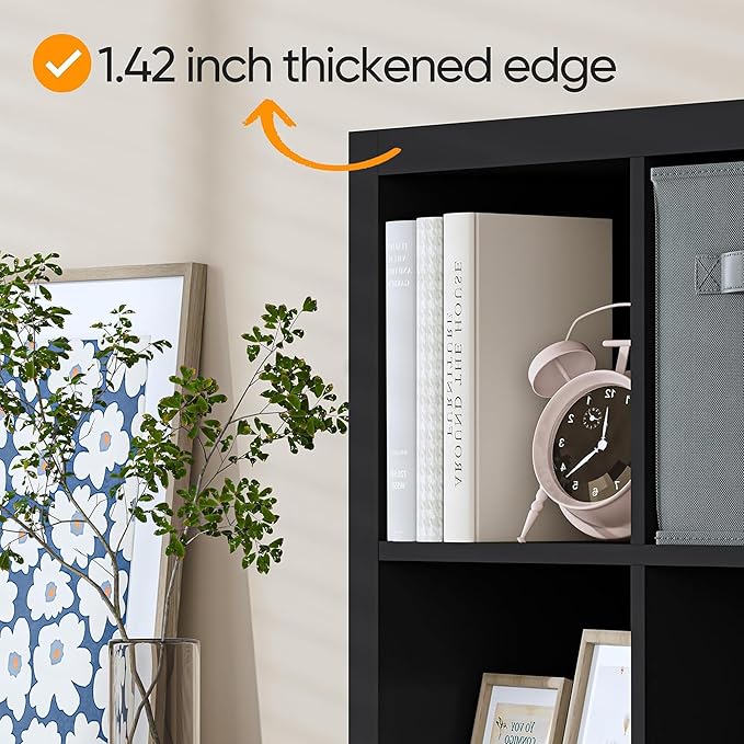 furtble Bookshelf with Storage Bins, 6 Cube Storage Organizer, Modern Wood Bookcase, Multifunctional Display Shelf for Living Room (Matte Black, 6 Cube)