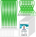 100 Pcs Clear Vertical Badge Id Card and 100 Pcs Lanyard, Reusable Lanyards for Id Badge Holder Name Tag Badge Holder with Lanyards for Adults Kids Business School Conferences (Green)