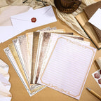 TaoBary 160 Pcs Stationery Paper Set 50 Double Sided Stationery Papers with 50 Matching Envelopes and 60 Round Dot Sticker, 10 Design(Retro,8.5 x 11 Inch)