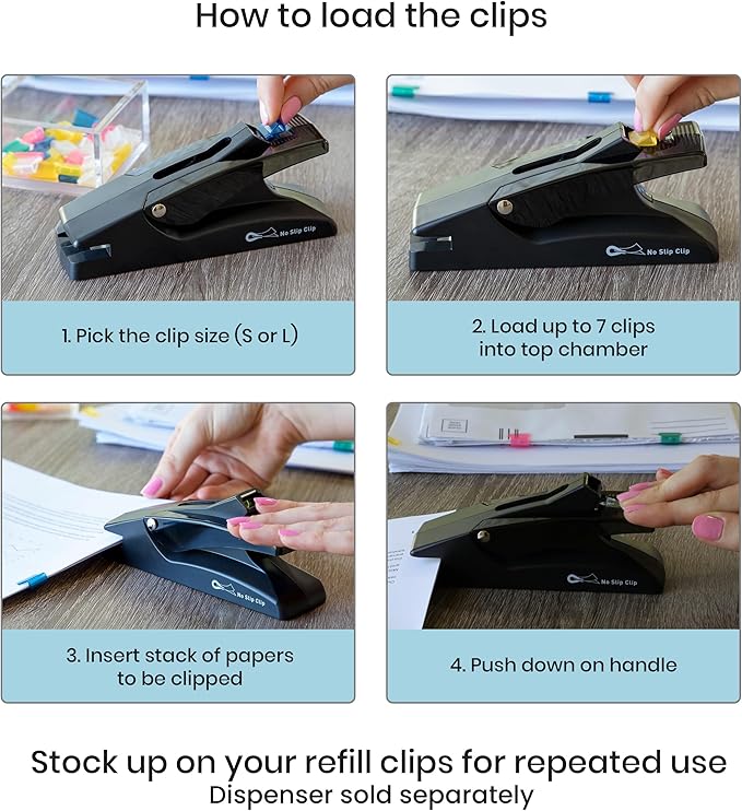 OfficeGoods No Slip Clip Refills - Binds Up to 50 Pages - Reusable - Works with No Slip Clip Dispenser - 50 ct Box Each Small & Large - 100 ct Total - Multicolor