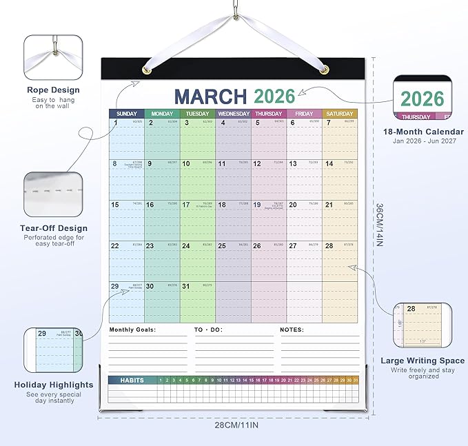 ANYZONE Desk Calendar 2026-2027, 18 Months Calendar from Jan. 2026 to Jun. 2027, 11" x 14" Desktop/Wall Monthly Calendar with Corner Protectors, Ample Space & Habit Tracker for Home School Office