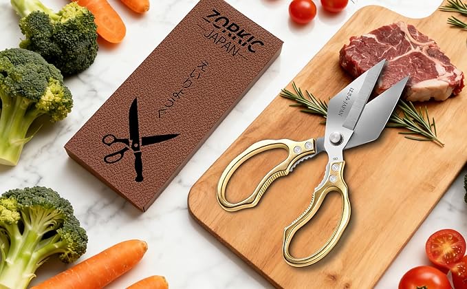 Kitchen Scissors Gold - Stainless Steel Shear, Sharp Meat Cutting Scissors Dishwasher Safe, Poultry Shears Heavy Duty, Japan Cooking Scissor for Food, Christmas Gifts for Men Women