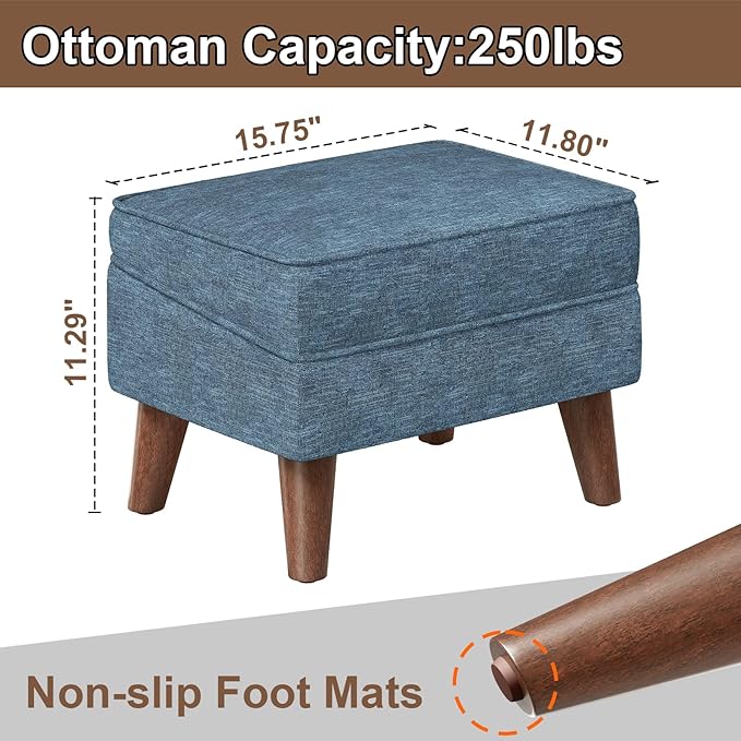 FAGAGA Small Footstool Ottoman with Storage, Ottoman Foot Rest, Modern Foot Stool with Adjustable Lid and Sturdy Wood Legs for Living Room, Bedroom, Couch, Enterway, Blue