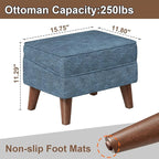 FAGAGA Small Footstool Ottoman with Storage, Ottoman Foot Rest, Modern Foot Stool with Adjustable Lid and Sturdy Wood Legs for Living Room, Bedroom, Couch, Enterway, Blue