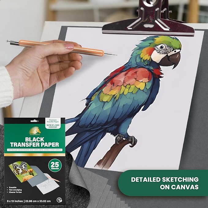 MyArtscape Graphite Transfer Paper - 9" x 13" - 25 Sheets - Waxed Carbon Paper for Tracing (Black)