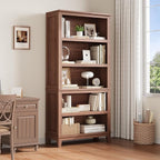 IDEALHOUSE 71" Farmhouse Bookshelf w/Adjustable Shelves & 31.5 in Whidth, 5 Tier Tall Bookcase with Wood Legs, Rustic Wooedn Book Shelf for Living Room Office (Brown, 71.3" H x 15.7" W x 11.8" D)