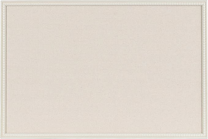 Kate and Laurel Makenna Traditional Linen Fabric Pinboard with Stunning Beaded Frame, 24x36, White