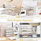 5 Pack Makeup Organizer Stackable, 12.1''L Bathroom Organizer and Storage Acrylic Undersink Drawer Organizer, Cosmetics and Beauty Supplies,Clear Plastic Storage Bins for Vanity,Pantry,Cabinet,Kitchen