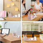 SUPEASY Pen Holder for Desk, 6 Piece Mesh Desk Organizer set for Office Organization with Mail Organizer, Letter Phone Holder, Sticky Notes Caddy Storage, Pink