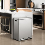 EKO Edison Dual Trash Can for Recycling and Trash, 8+8 Gallons Kitchen Garbage Can with Dual Removable Inner Liners, Independent Lids and Pedals, Matte Stainless Steel