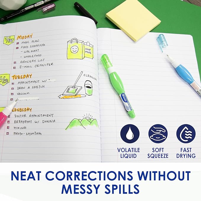 BAZIC Products Mini Correction Pen - Corrections Fluid, Precise Metal Tip White Out, Ideal for School & Office Supplies, Alternative to Correction Solution, 3/Pack, 24-Packs