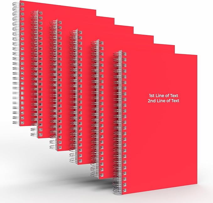 Custom Spiral Notebook Journals with a Red Colored Cover - 6 Pack of 5" x 8" – College Ruled, Hard Cover, 50 Sheets Per Book – For Journaling, Office, School Supplies, etc.