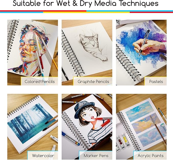 MEEDEN Mixed Media Paper Pad: 9" x 12" 112lb/165gsm Spiral Bound Mixed Media Sketchbook with DIY Cover - 60 Sheets Art Drawing Pad for Wet & Dry Media Watercolor, Acrylic, Markers, Pastels, Pencils