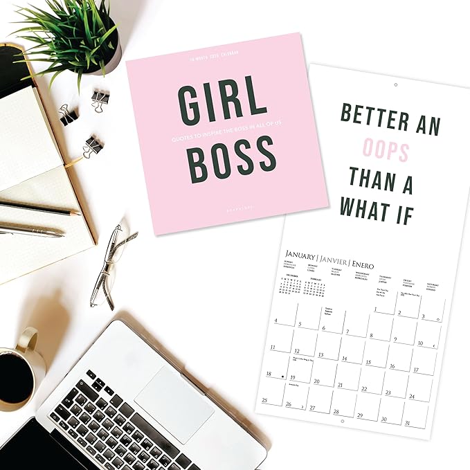 Graphique 2026 Girl Boss Mini Wall Calendar | 7” x 7” | Thick Paper | Home & Office Organizer | Large Monthly Grid | 3 Languages & Marked Holidays | 4 Month Preview Page for 2027