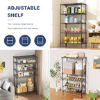 VANZBON 5-Tier Heavy Duty Wire Shelving Unit,35" Wx18 Dx71 H,Wire Shelf Racks with Wheels,Height Adjustable Storage Metal Shelves for Kitchen,Garage,Office,Living Room,Pantry,Black