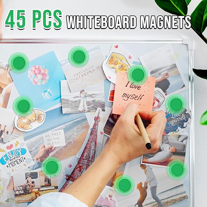 VNDUEEY 45 Pcs Whiteboard Magnets, Round Fridge Magnets, Dry Board Magnet Decor, Mini Magnet Teacher Supplies for School, Home, Office (Green, 3cm/1.18 inch)