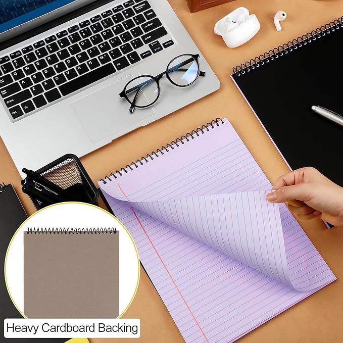 Resurhang 6 Pcs Legal Pad Top Spiral Bound Notebook 70 Sheets Double Sided College Ruled Paper Notepad Memo Steno Pad with Stiff Cover for Business College(8.5 x 11 Inches,No Holes,Purple)