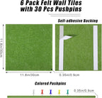Large Cork Board 36" x 24", 6 Pack Felt Wall Tiles with Colored Pushpins, Bulletin Board with Removable Self-Adhesive Strips, Pin Board Cork Boards for Walls Office Home-Forest Green
