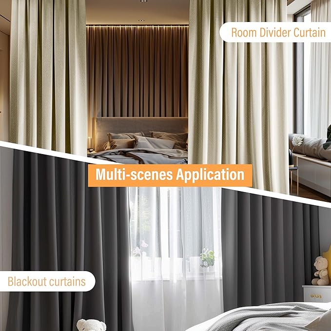 Room Divider Curtains with Flexible Ceiling Tracks Set,Blackout Curtain Ceiling Mount Curtain Track Privacy Room Dividers Ceiling Track Curtain Rod(Dark Grey Drape & Black rail W 15 × H 7 FT)