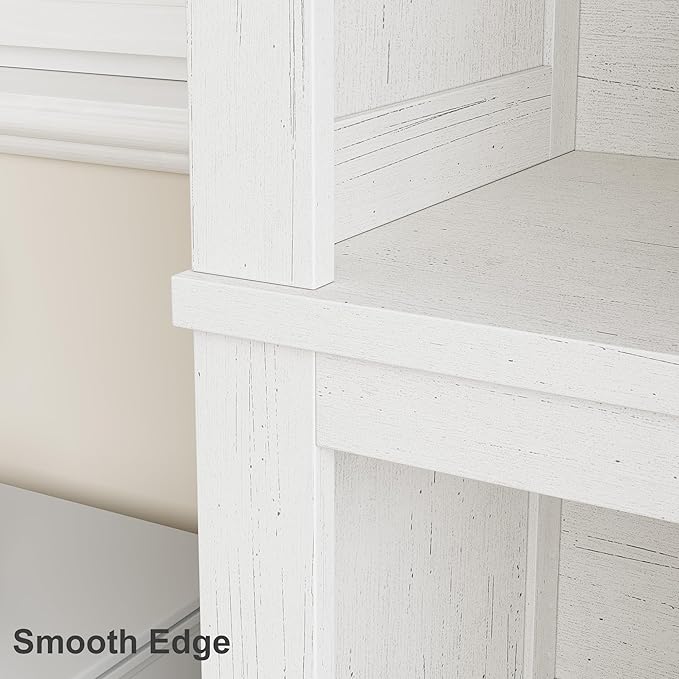 IDEALHOUSE 71" Farmhouse Bookshelf w/Adjustable Shelves & 31.5 in Whidth, 5 Tier Tall Bookshelf with Wooden Legs, Vintage Wooedn Book Shelf for Living Room Office (White, 71.3" H x 31.5" W x 11.8" D)
