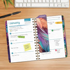 HARDCOVER 2026 Planner, 5.5"x8": 14 Months (November 2025 - December 2026), Daily Weekly Monthly Planner, Yearly Agenda, Bookmark, Pocket Folder and Sticky Note Set (Pastel Peacock)