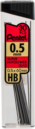 Pentel Super Hi-Polymer Refills, 0.5 mm Fine, HB, 180 Pieces of Lead (C25BPHB6)