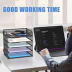 Supeasy 2 Pack 5-Tier Desk Organizer with Handle Mesh Desk File/Paper Organizer Letter Tray for Office, School and Home Easy Installation, Black
